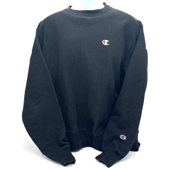 Champion Reverse Weave Mens Oversized Arch Crew Black Sweatshirt Sz Large - Picture 2 of 10